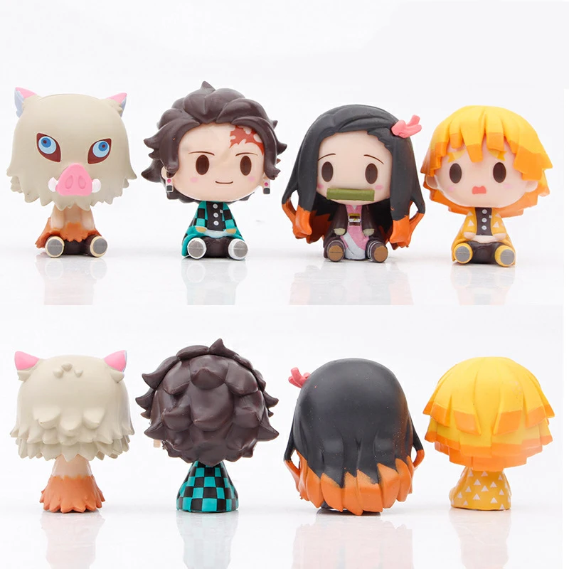 

4 Style/Set Q Version Demon Slayer Kimetsu no Yaiba Sitting Ghost Doll Tanjiro Nidouzi Inosuke Zenizu Action Figure Model Toys