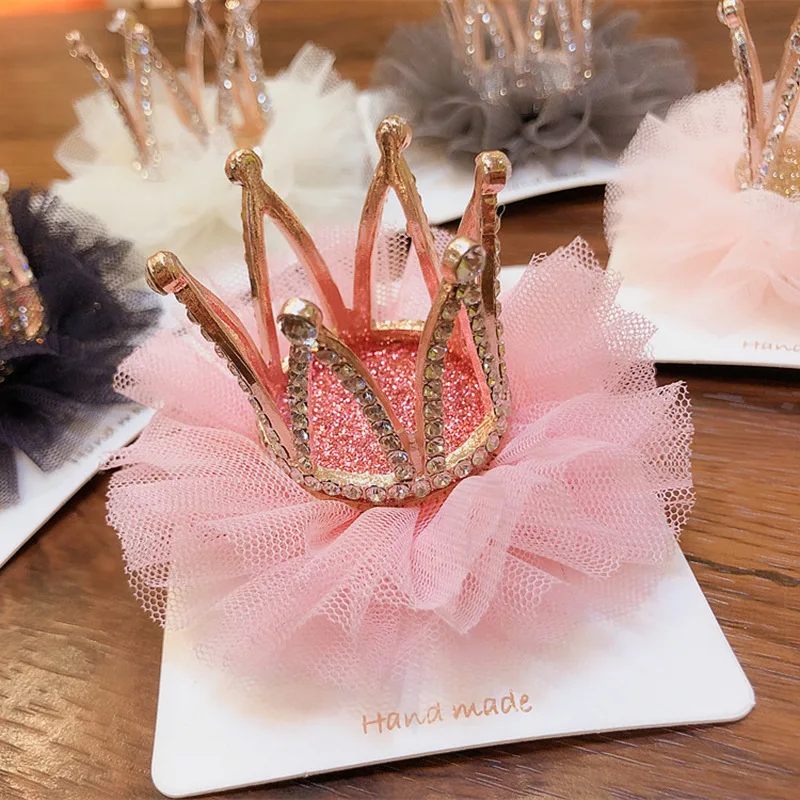 

Korean Children's Hairpin Headdress Girl Princess Mesh Head Flower Stereo Crown hair clips for girls