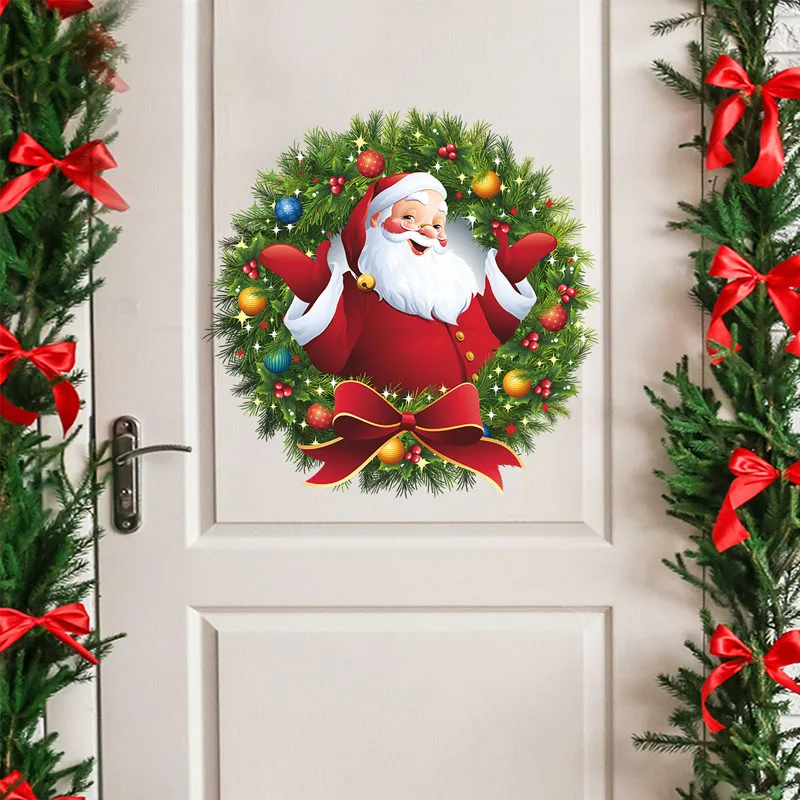 

Christmas Santa Claus Wreath Door Sticker Window Stickers Wall Ornaments Merry Christmas Decor For Home Happy New Year 2022