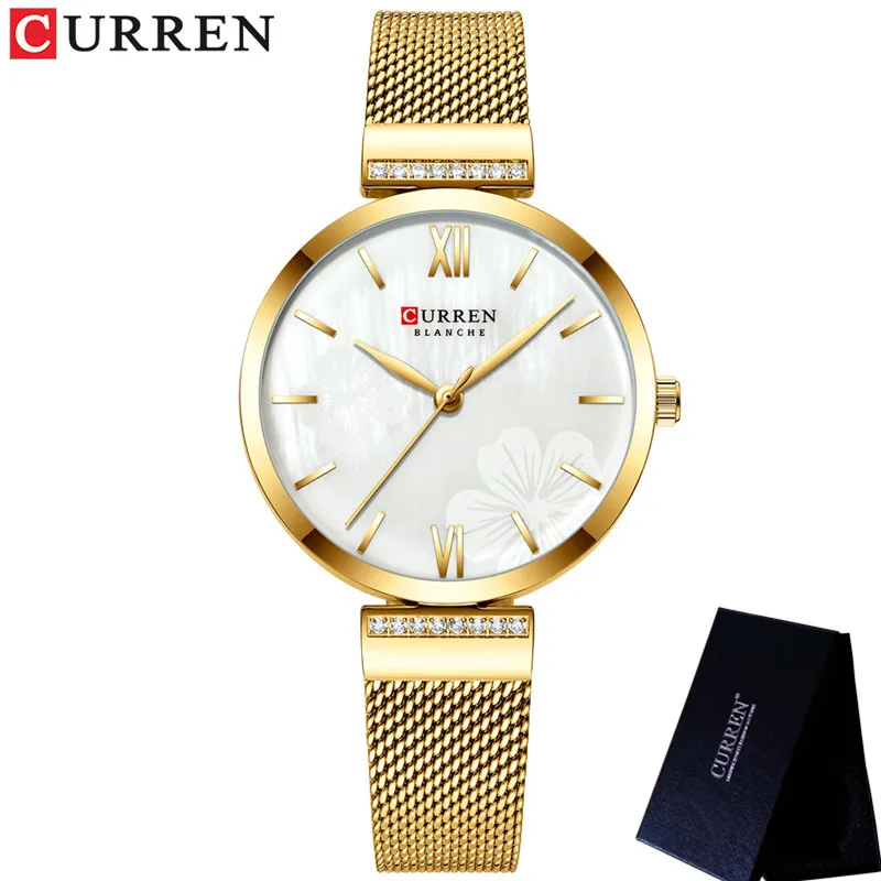 CURREN женские часы водонепроницаемые Лидирующий бренд роскошные золотые наручные