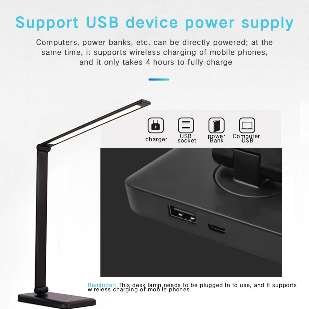 Складной сенсорный переключатель с затемнением USB настольная лампа для чтения 5