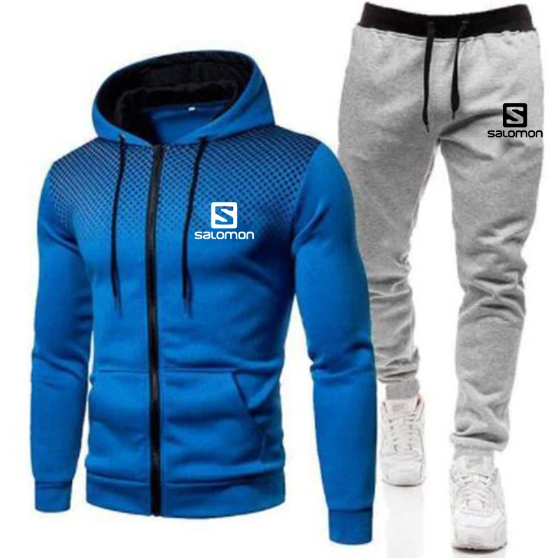 

New Men's Casual Suit Autumn And Winter New Stitching Zipper Hoodie + Pants 2-Piece Set Of Men's Sportswear Sports Suit Clothing