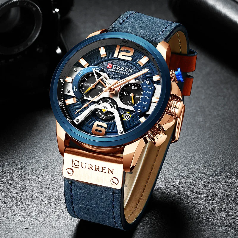 

Curren Mens Watches Top Brand Luxury Chronograph Men Watch Leather Luxury Waterproof Sport Watch Men Male Clock Man Wristwatch