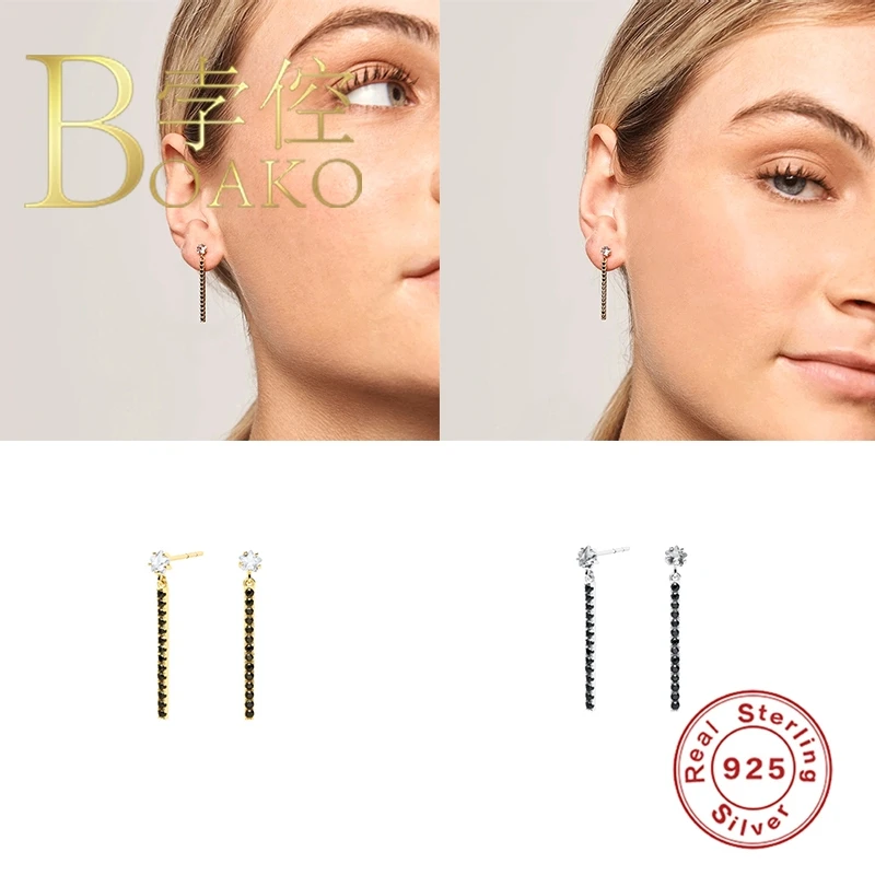 

BOAKO 925 Sterling Silver Earrings Dangle Star Earrings For Women Diamond Jewelry Fashionable Zircon Lurury Square Bijou