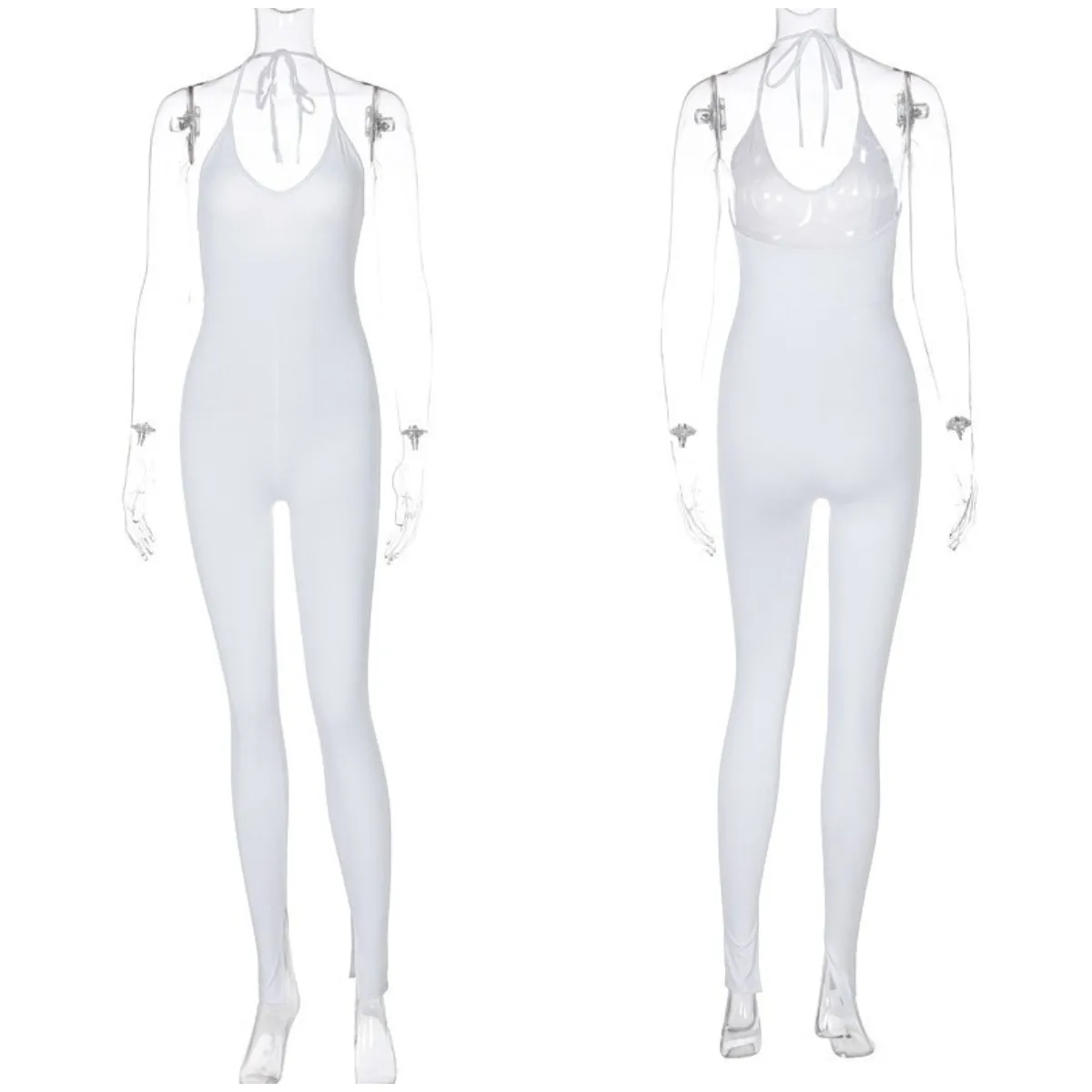 

TiulZial Backless Sexy Halter Jumpsuit Women Skinny Club Party High Waist Long Romper Outfit Streetwear Deep V Overall Jumpsuits