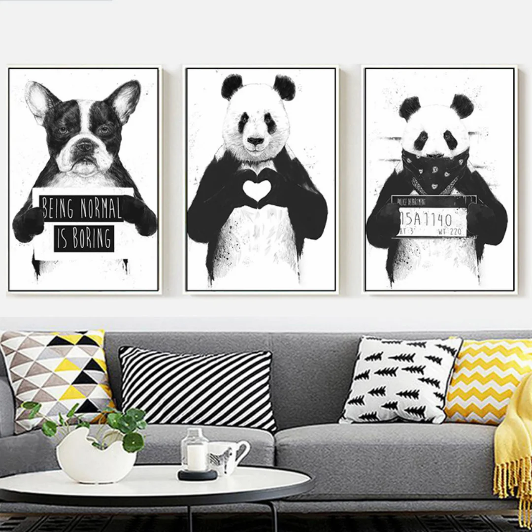 

Панда, сердце, щенок, настенная Картина на холсте, скандинавские постеры и принты, картины для гостиной, дети, украшение для дома без рамки