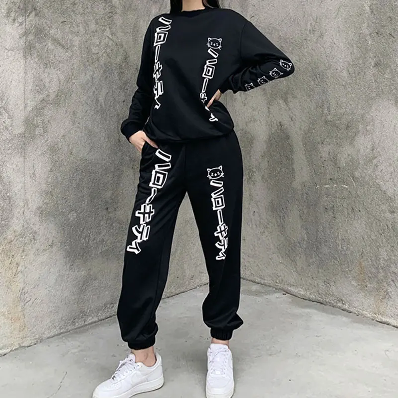 

Уличная Фитнес; Спортивный костюм в стиле Harajuku; Для женщин комплекты одежды из 2-х предметов в готическом стиле, с принтом в виде надписей и д...