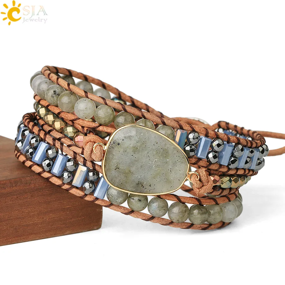 Браслеты из Лабрадорита CSJA 2020 кожаный браслет натурального камня с бусинами 6 мм