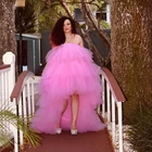 Женское фатиновое платье с оборками, розовое длинное вечернее платье с оборками, лето 2020