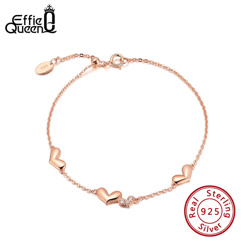 

Effie Queen Rose Gold Color Adjustable Bangle Bracelet 100% 925 Sterling Silver Heart Shape for Small Women Girl Wrist EQB09