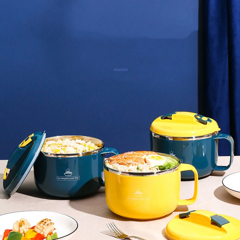 

1pc 1200ML Large Capacity Holder Portable Lunch Box for Students Free Tanleware 304 Stainless Steel Instant Noodle Bowl with Lid