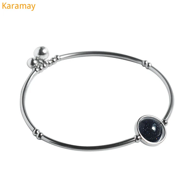

S925 sterling silver bell blue sandstone Bracelet Korean version ins temperament student girl crystal bracelet personality versa