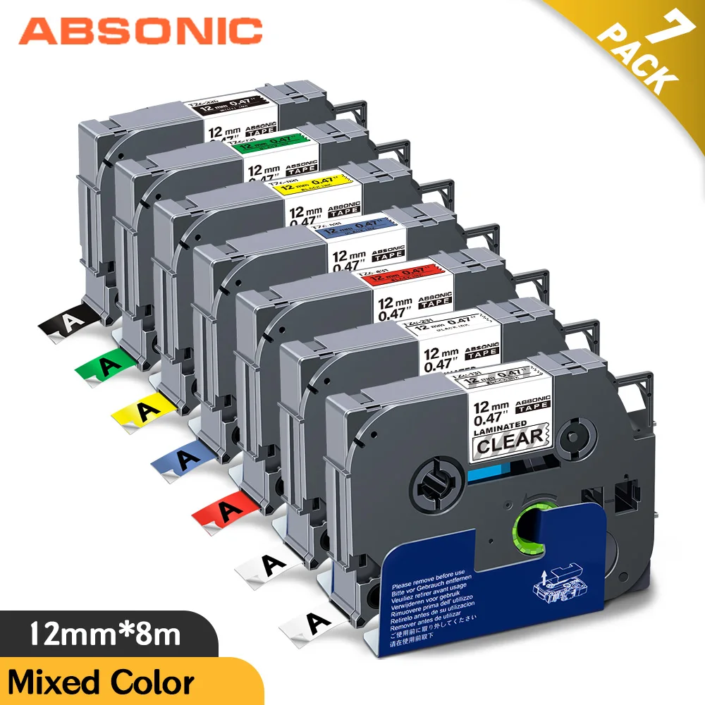 

Absonic 7PK 12mm Label Tape for 231 Brother 231 131 431 531 631 731 931 Laminated Ribbon Compatble for Brother PT-H110 Maker