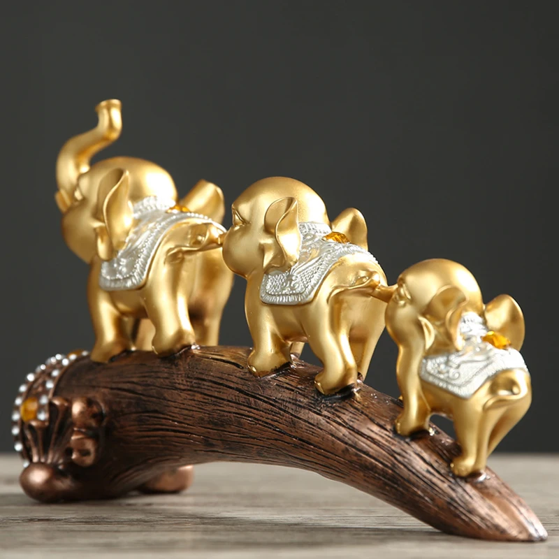 Золотой синий 3 Слон скульптура украшение креативное домашнее ремесло