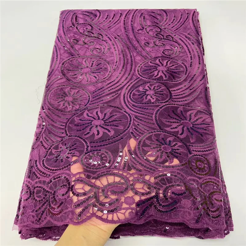 

Madison Latest African Lace Fabric 2020 High Quality Lace Material French Nigerian Lace Fabrics With Sequins For Party Dress