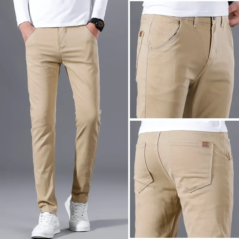 

Trousers Male Brand Gray Red Khaki Navy 6 Color Casual Pants Men 2021 Autumn New Business Fashion Leisure Elastic Straigh