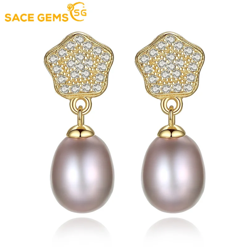 

SACE GEMS Women Earrings S925 Sterling Silver Natural Pearl Eardrop Fashion Flower Boutique Jewelry Gift Accessories Ear Stud