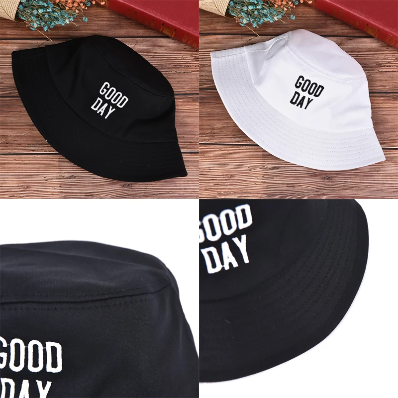 

Good Day Letters Bucket Hats Men Women Embroidery Hat Beach Outdoor Hunting Cap