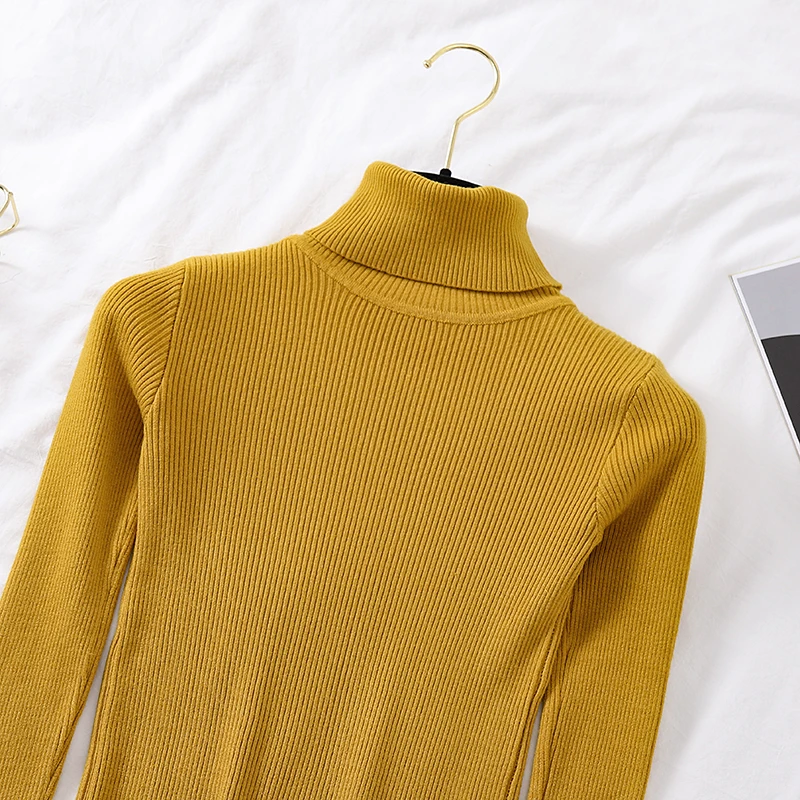 Turtleneck knitting sweater women Casual soft Solid stretch knitted winter pullover female 2020 Autumn jumper top | Женская одежда