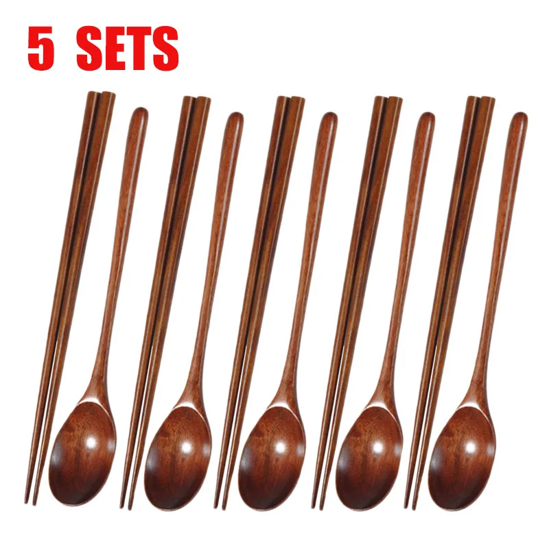 

Набор деревянных ложек и палочек для еды, 5 комплектов