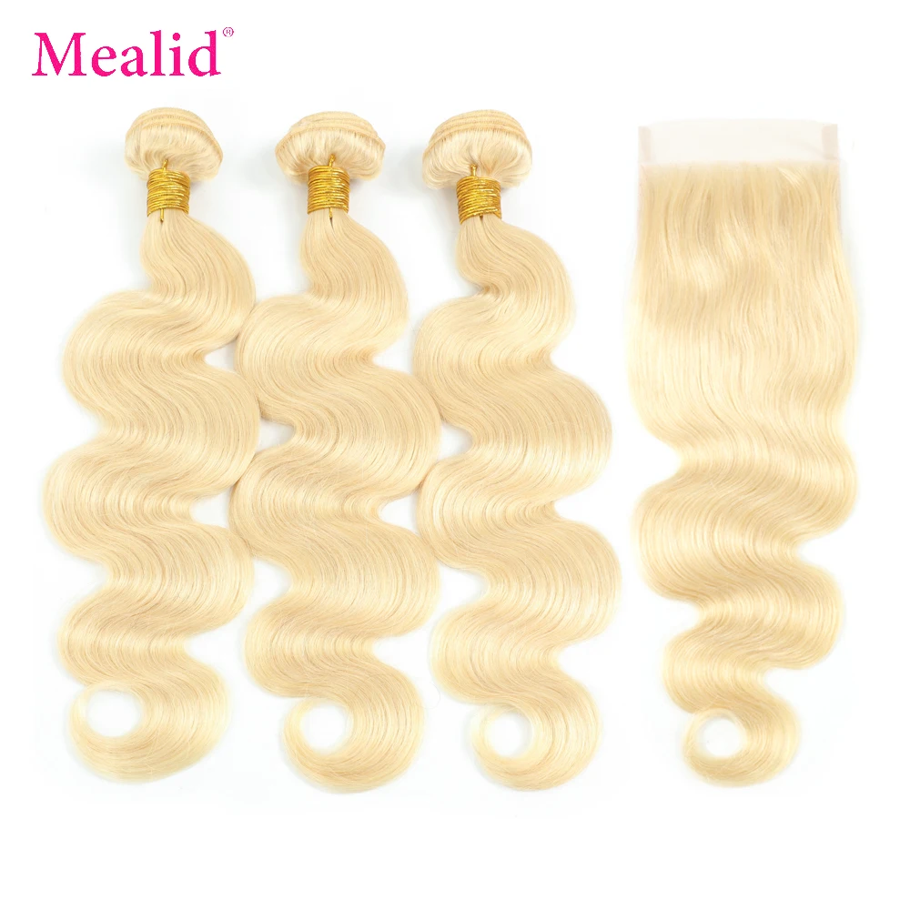Mealid светлые волнистые человеческие волосы пучки с застежкой Remy 10 28 малазийские