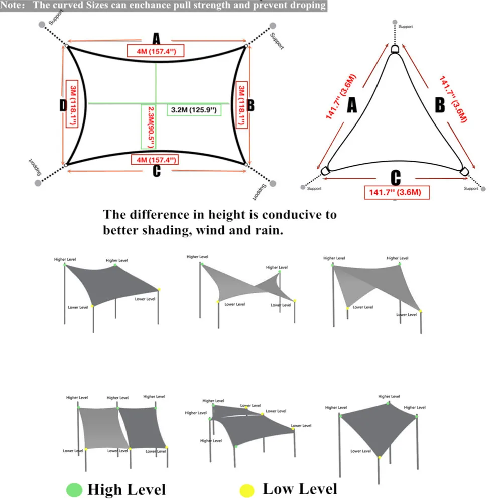 

2021 Waterproof Rectangle Sun Shelter Awning Sunshade Sail For Outdoor Beach Camping Garden Patio Pool Sun Shade Canopy Tent