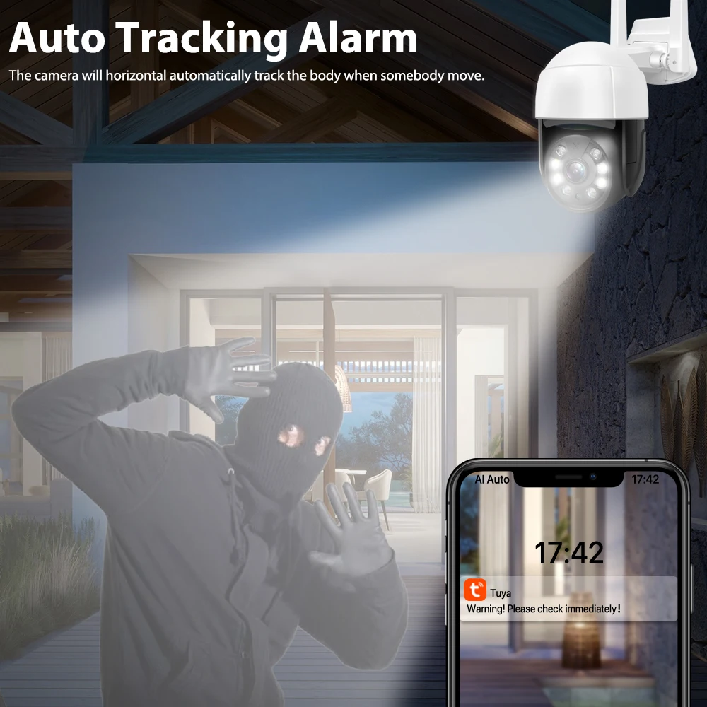5MP HD Wifi IP Camera Tuya Auto Tracking Wireless Security 1080P Outdoor Street PTZ CCTV AI Detect Surveillance | Безопасность и