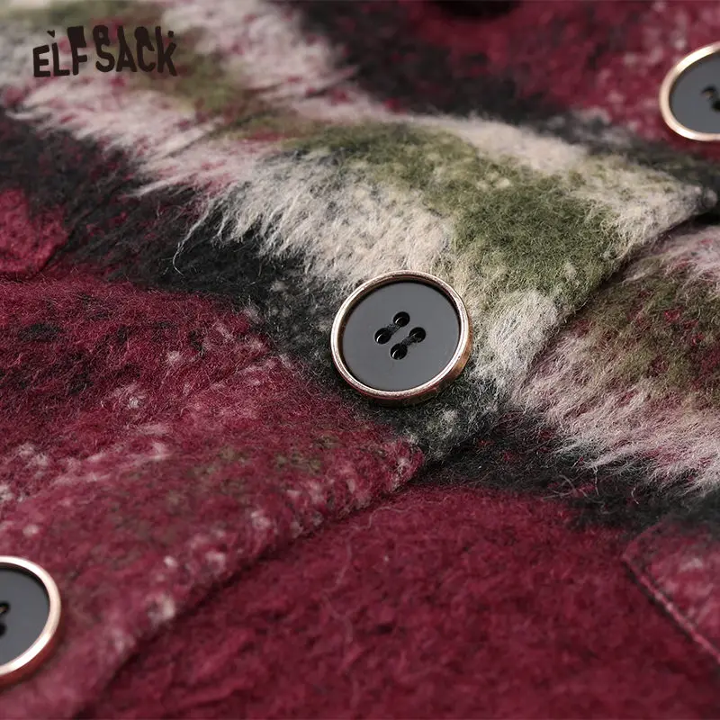 ELFSACK клетчатое прямое однобортное контрастное Сетчатое шерстяное пальто для