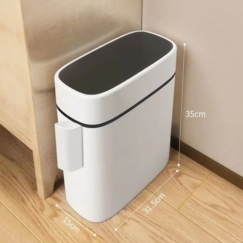 

12/14L Trash Can Household Bathroom Kitchen Waste Bins Press-Type Trash Bag Holder Garbage Bin for Toilet Waterproof Narrow Seam