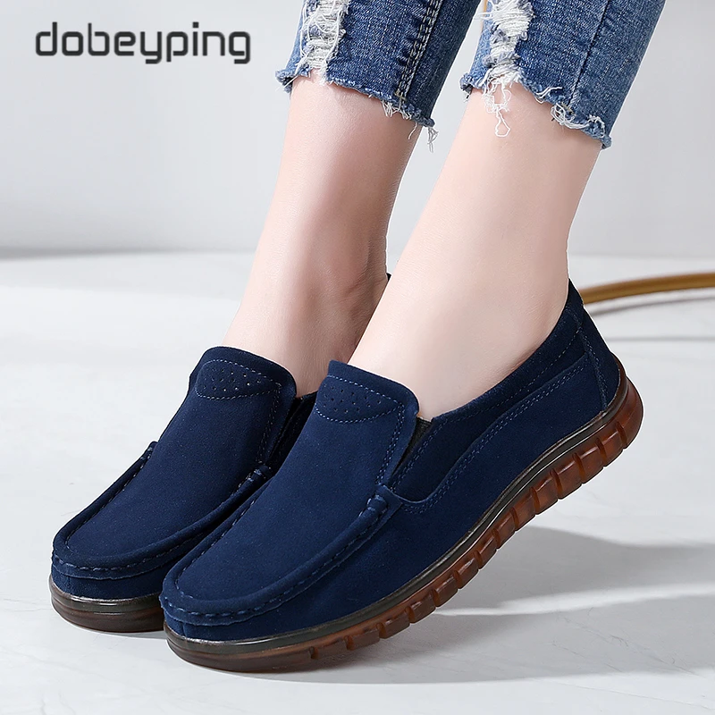 New Spring Autumn Women's Shoes Suede Leather Woman Loafers Square Toe Moccasins Female Flats Snail Shoe Slip On Ladies Sneakers