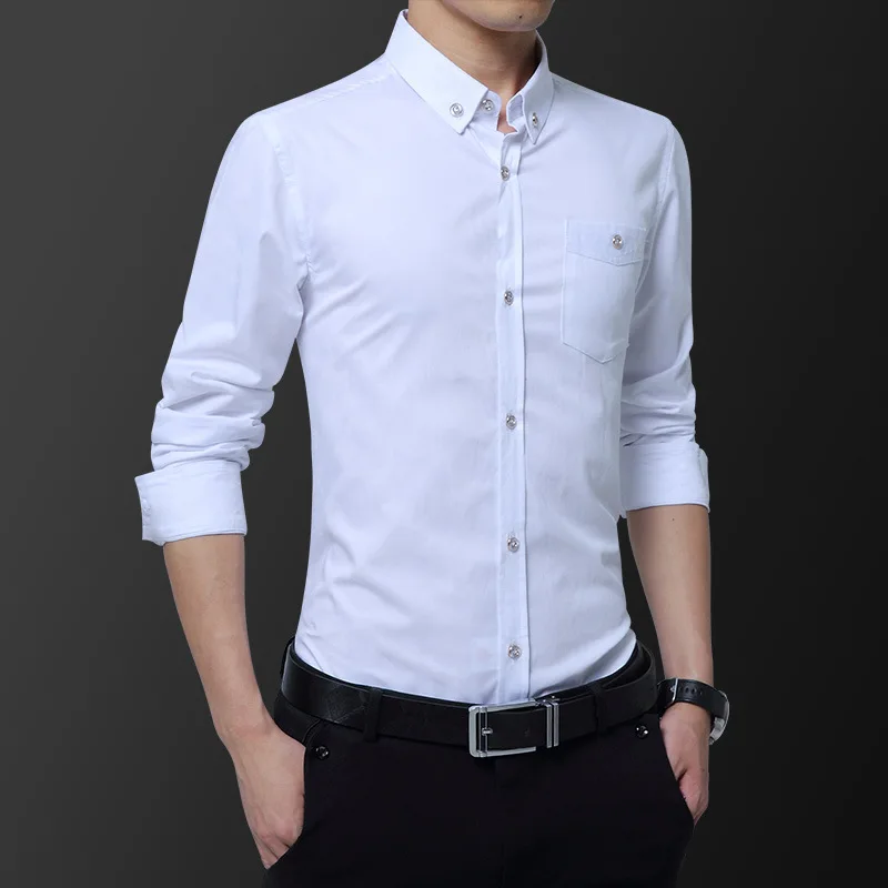 

2021 business casual men's shirt autumn and winter thickened warm long sleeve shirt men's solid color slim men's top