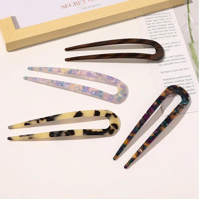 

Marble Print Vintage DIY Styling Tool Acetate Hairpin Tortoiseshell Hair Sticks U Shaped Hair Clip Chinese Style Resin Hair Fork