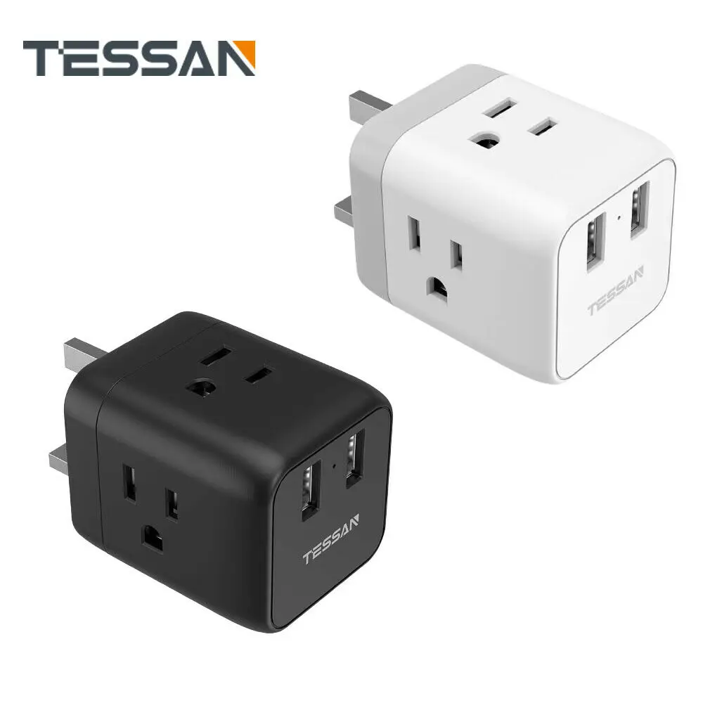 

TESSAN US to UK Ireland Scotland Travel Plug Adapter with 2 USB Charger 3 AC Outlets Portable 5 In 1 Power Strip Cube -Type G