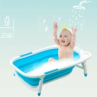 blue baby folding bathtub infant collapsible portable shower basin w block