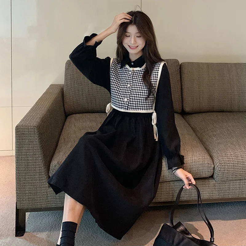 

Long Sleeved Dress Women's Autumn Korean Version 2021 New High Waist Slim Fashion Aging Medium and Long Kikyo Skirt