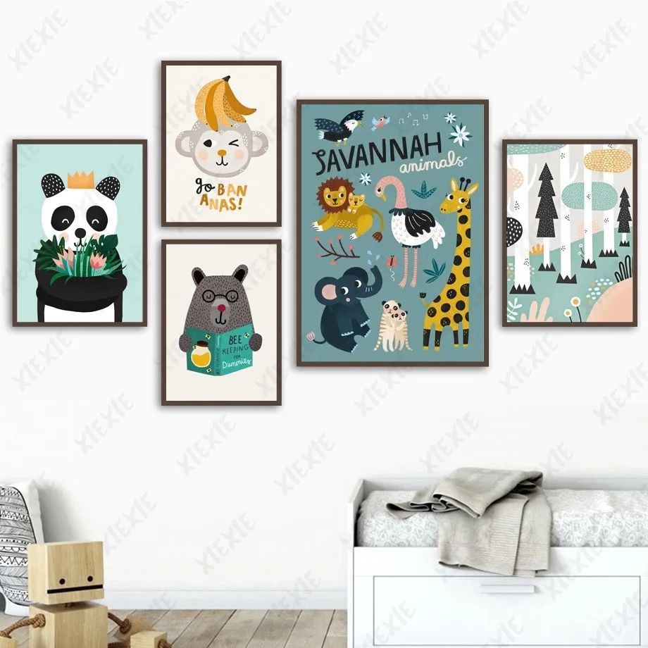 

Color Cartoon Poster Animal Forest Canvas Painting Monkey Banana Wallpaper Art Print Craft Picture Decorate Kids Room