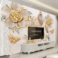 custom mural wallpaper european style luxury 3d jewelry peacock flower background wall paper home decor papel de parede sala 3 d