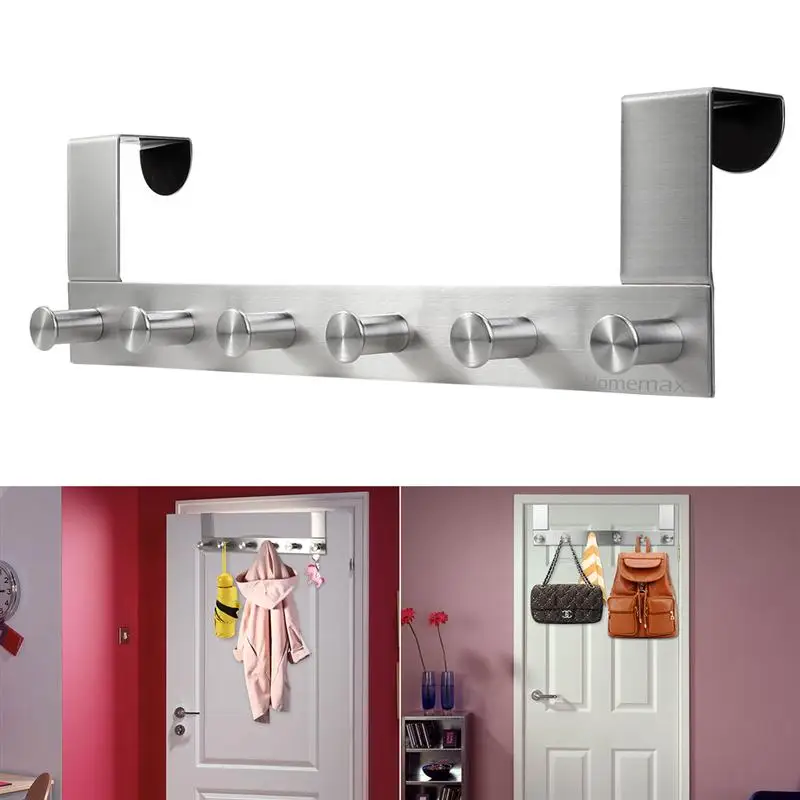 

Stainless Steel Wall Mounted Hook Rack Hook Rail Coat Rack with 6 Hooks Home Storage Organization for Kitchen Bedroom Bathroom