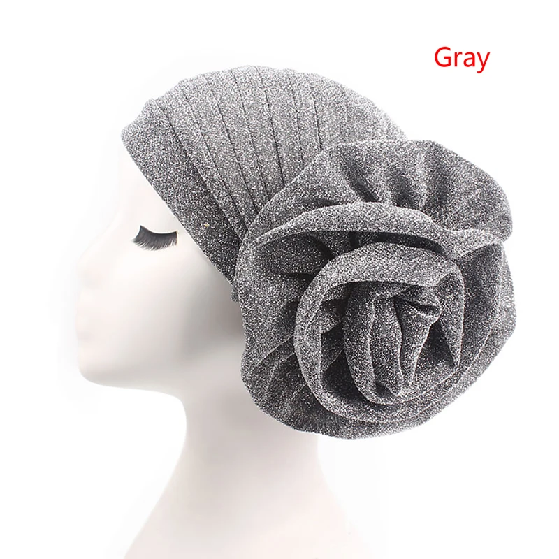 

Muslim Women Full Bead Glitter Big Flower Turban Hat Scarf Head Wrap Chemo Beanie Hijab Bonnet Cap Headwear Hot