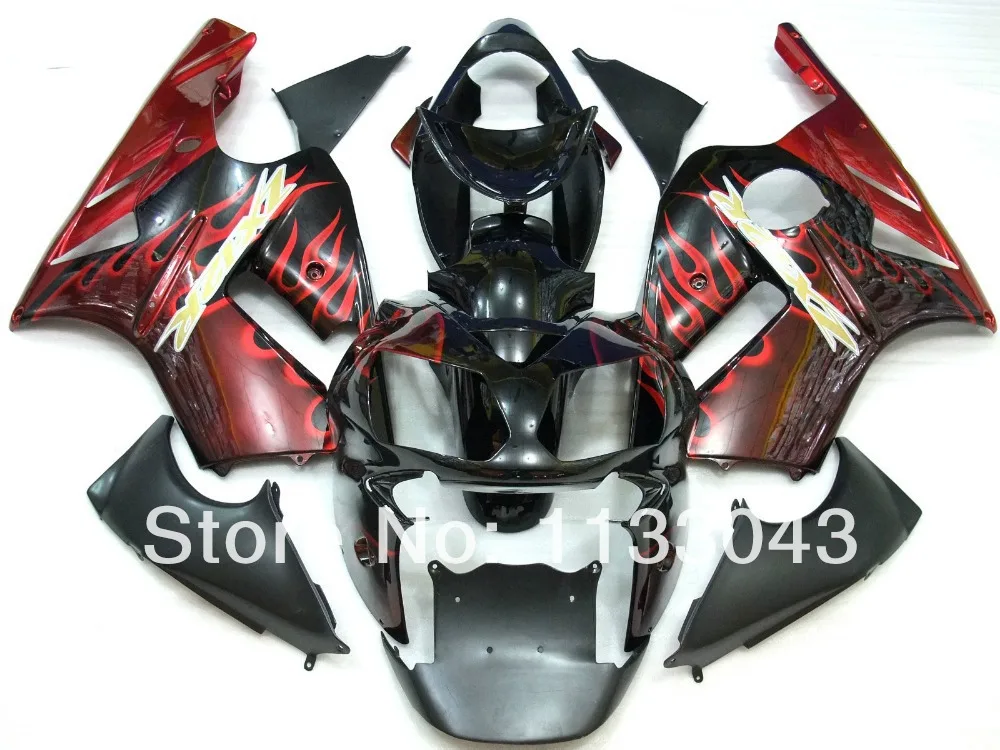 

100%NEW Red Flame Black Fairing Kit FOR KAWASAKI NINJA ZX-12R 02-05 ZX 12R 02 03 04 05 ZX 12R 2002 2003 2004 2005 Fairings #6std