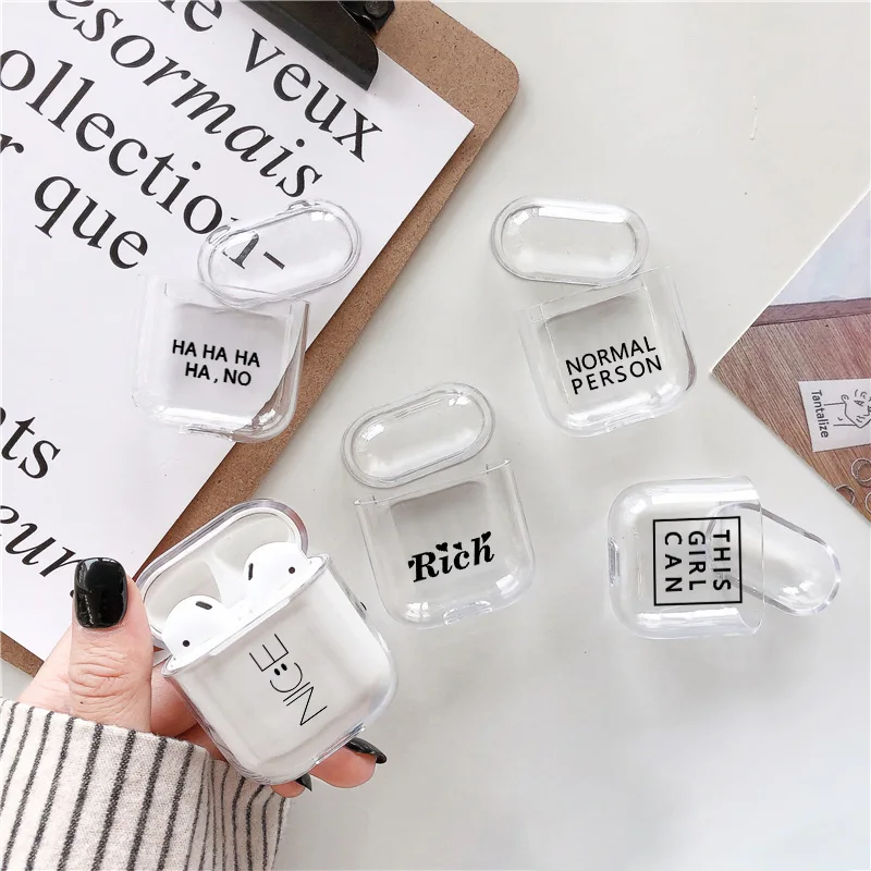 Мягкий милый чехол для Air Pods Apple Airpods роскошный простой прозрачный с текстом