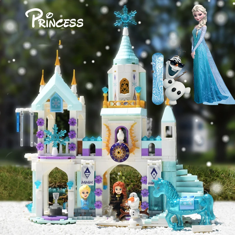 

Конструктор «замороженный замок» Disney, фигурка героя мультфильма Анна, Эльза, принцесса, карета, лошадь, набор деталей, экшн-модель, детские и...