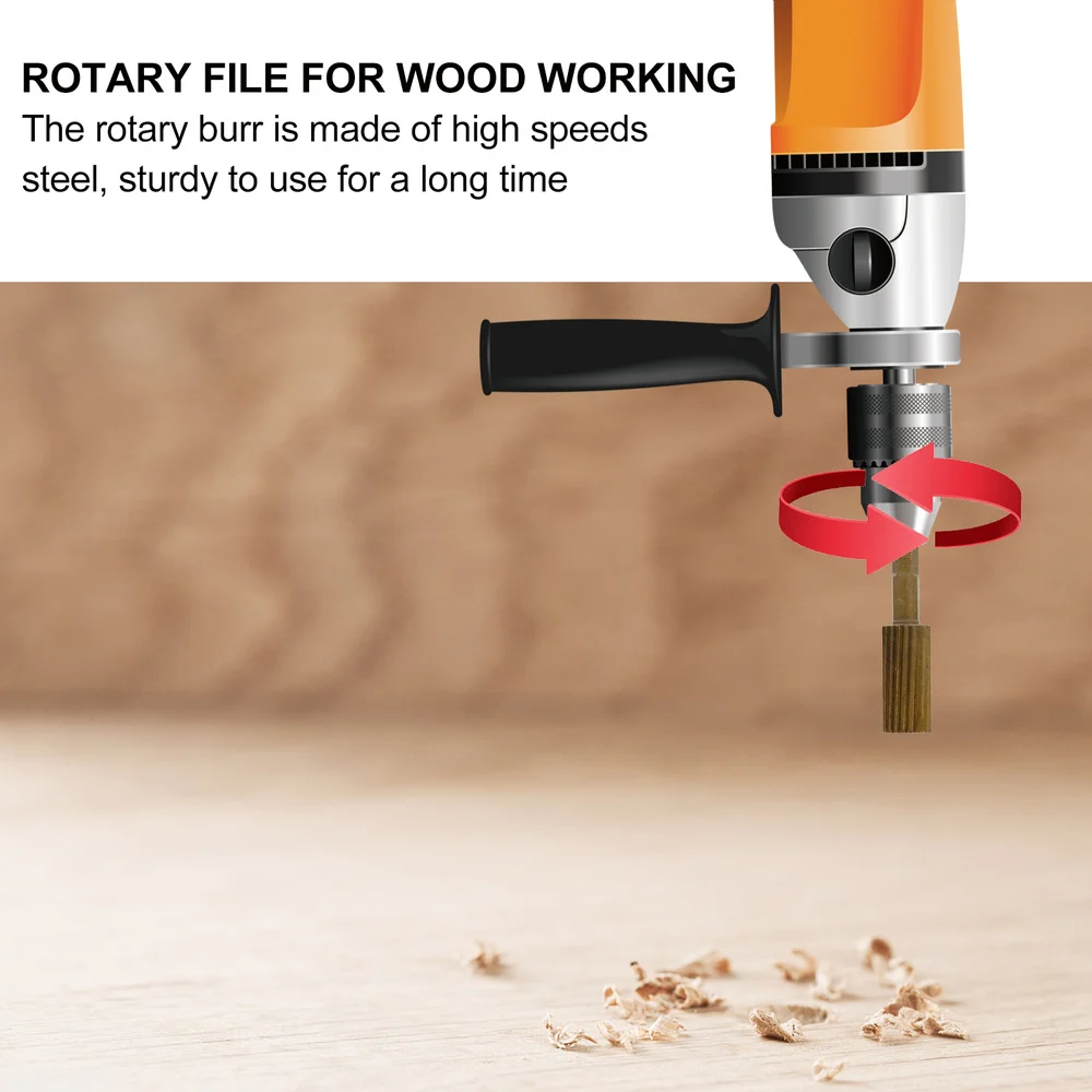 

5pcs/set Rotary File Durable Steel Rotary File Bit Wood File for Engraving Woodworking