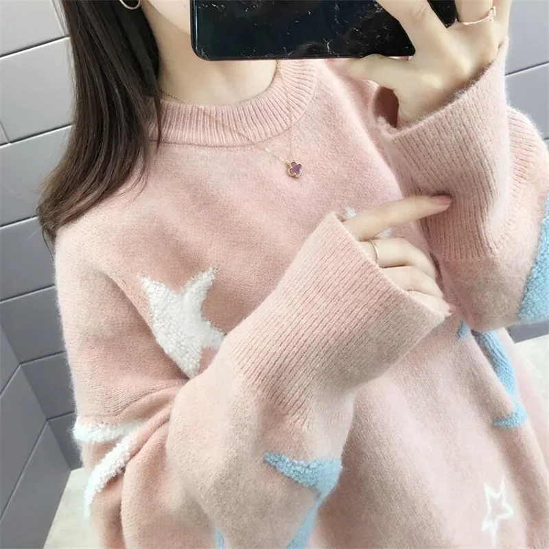 2021 Женский пуловер осень и зима новый свитер Круглый Вырез Свободный корейский