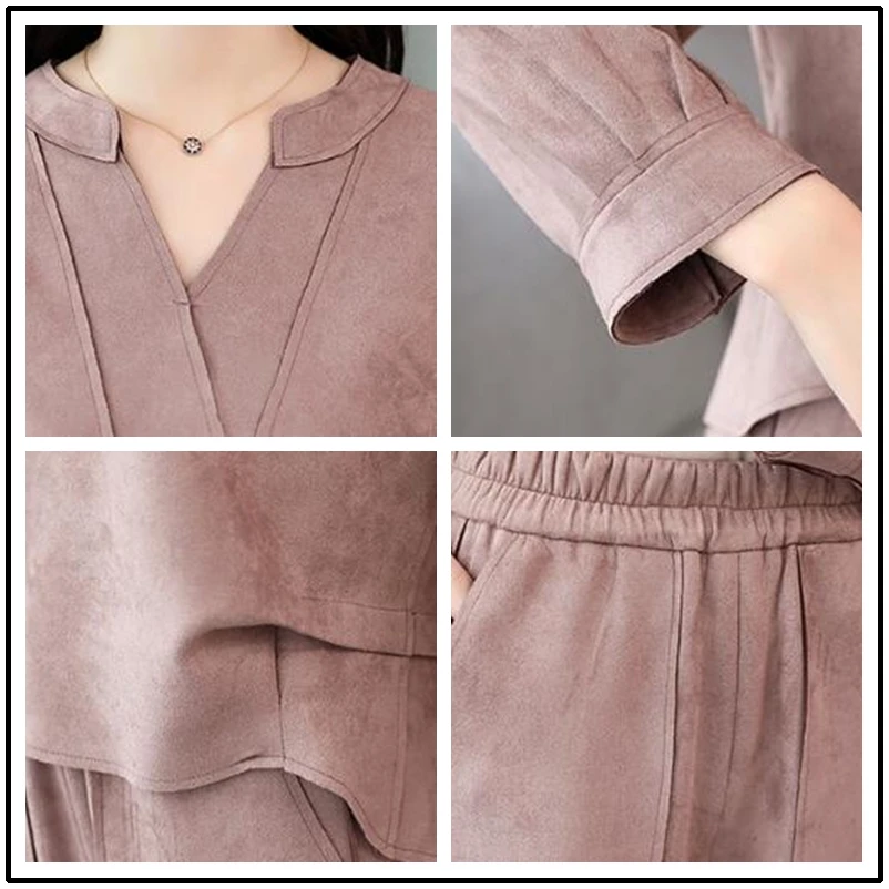 

Zoulv 2021 Spring and Autumn Fashion New Women's Solid Color Two-piece V-neck Top and Wide-leg Pants Casual Two Piece Set Women