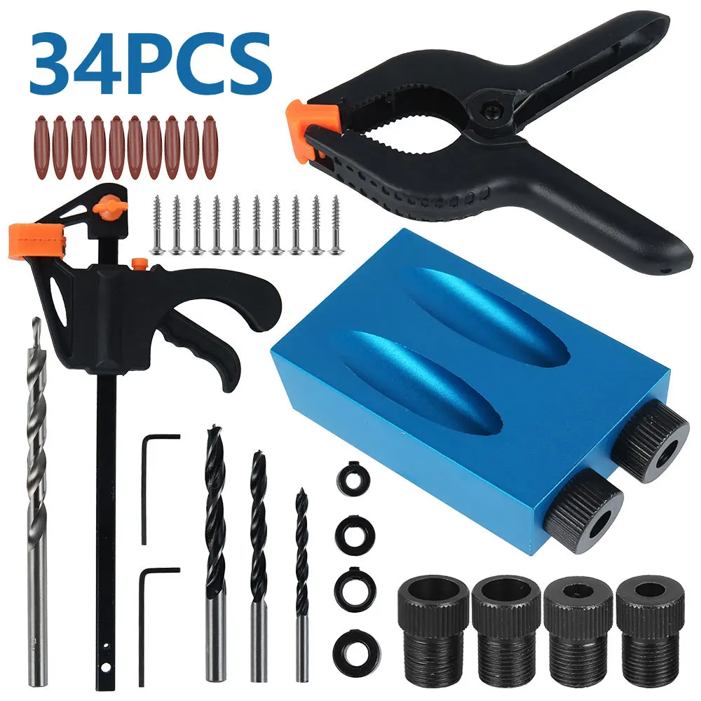 

Woodworking Oblique Hole Locator Drill Bits Pocket Hole Jig Kit 15 Degree Angle Drill Guide Set Hole Puncher DIY Carpentry Tools
