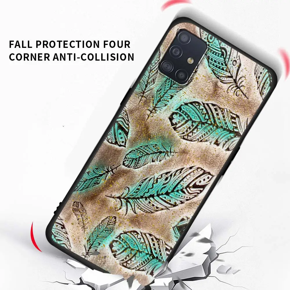 Gingko Flower Case For Samsung Galaxy A51 A71 A21s M31 A31 A91 A41 A42 A21 M51 M30s S21 S20 FE Gold Foil Art Black Phone Coque