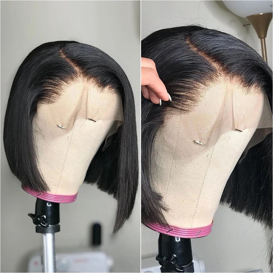 13х4 короткие парики для волос Remy Bob парик бразильские прямые волосы женщин из