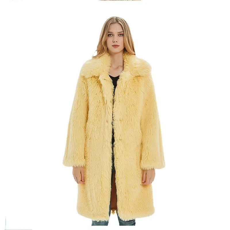 

Women Long Faux Fur Coat Autumn and Winter New Imitation Fur Coat Lapel Fur Coat Plush Warm Coat Long Coat Women Donsignet