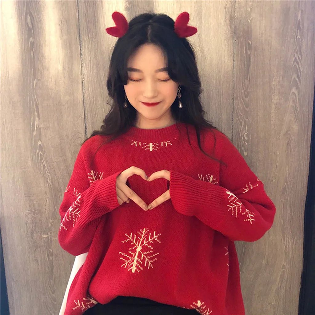 Christmas Women Sweater Santa Claus Reindeer Printed O-neck Long Sleeve Women Pullovers Winter Jumpers Knitwear Sweater